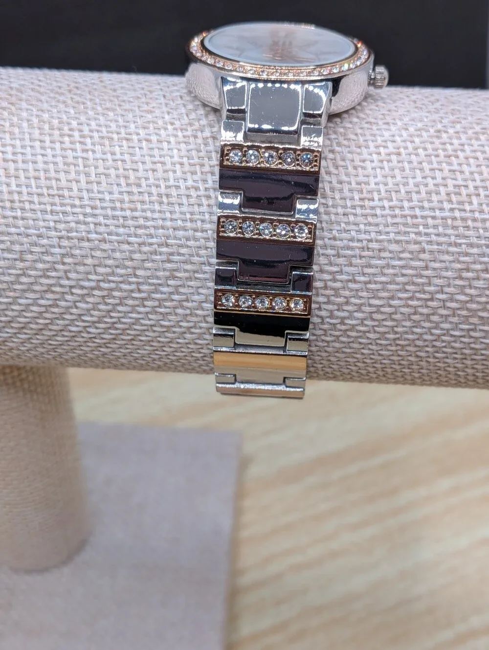 Folio Two-Tone Glitz Crystal Accent Silver and Rose Gold Watch